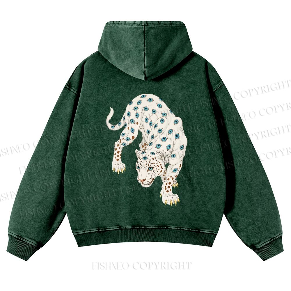 Unisex White Panther With Eyes washed hoodie