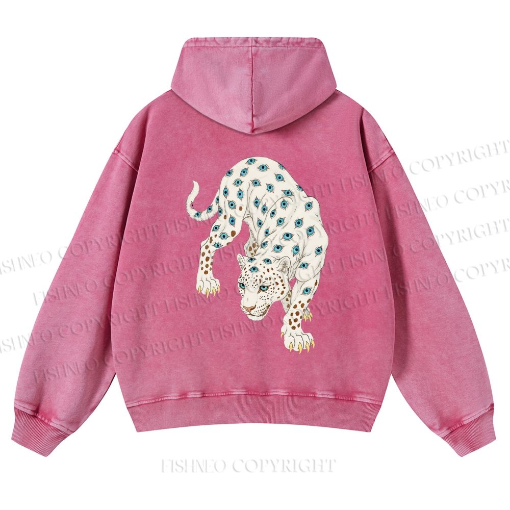 Unisex White Panther With Eyes washed hoodie