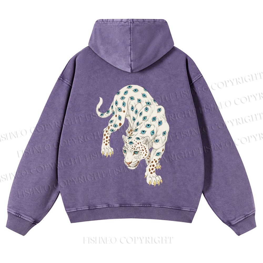 Unisex White Panther With Eyes washed hoodie