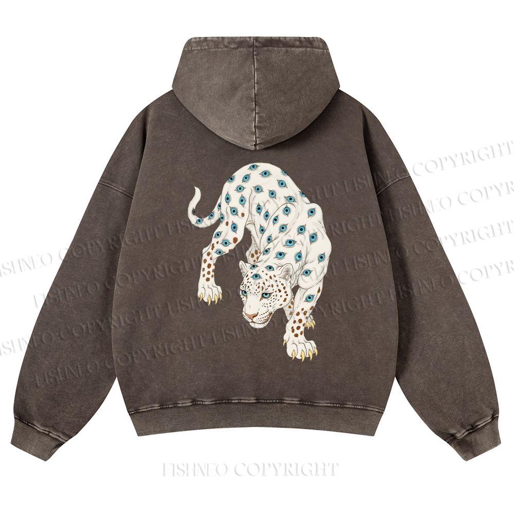Unisex White Panther With Eyes washed hoodie