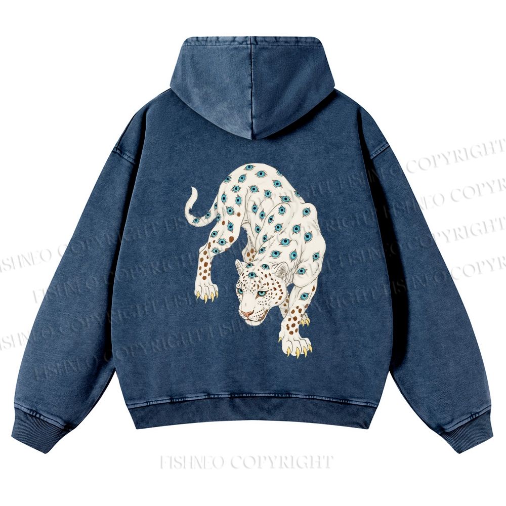 Unisex White Panther With Eyes washed hoodie