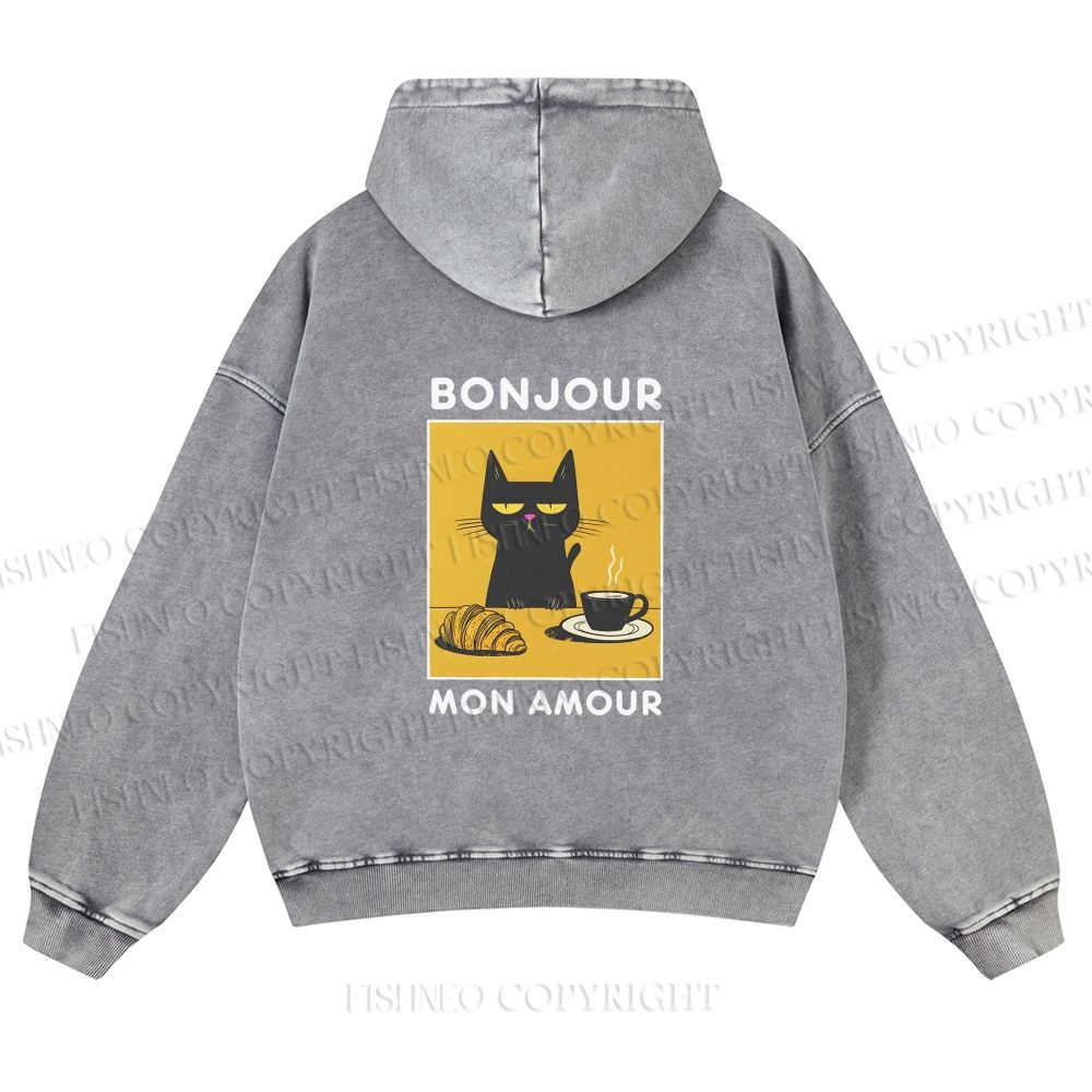 Unisex Bonjour Mon Amour washed hoodie