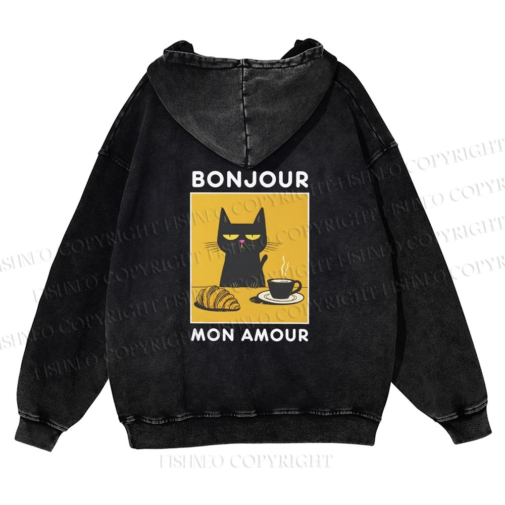 Unisex Bonjour Mon Amour washed hoodie