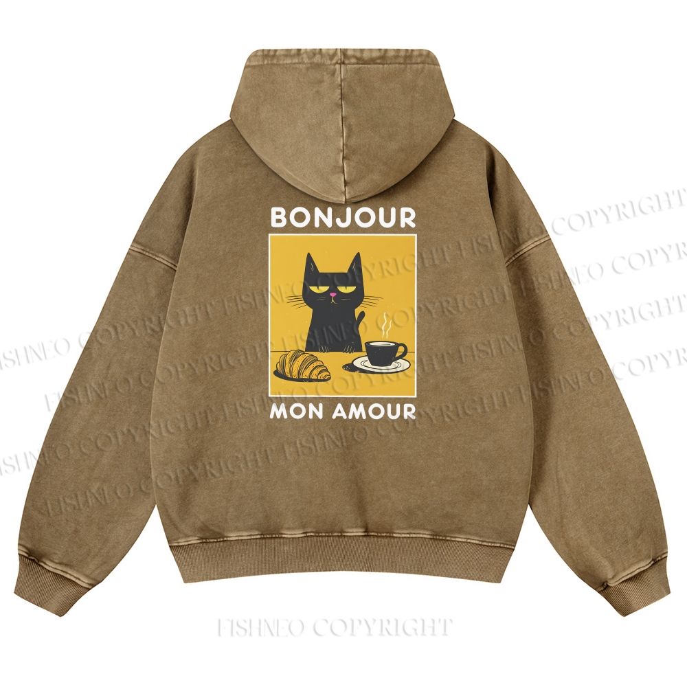 Unisex Bonjour Mon Amour washed hoodie