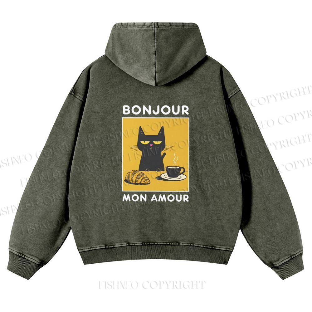 Unisex Bonjour Mon Amour washed hoodie