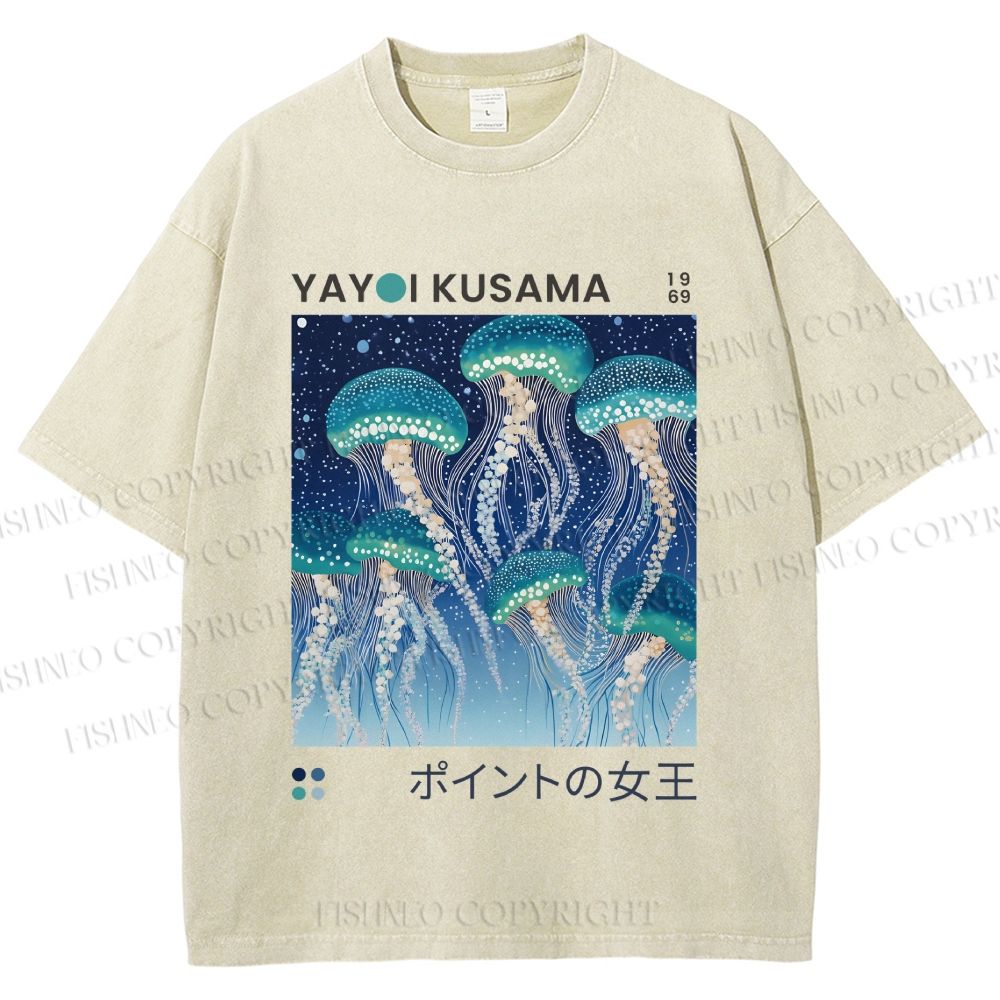 Unisex Yayoi Kusama Jellyfish Printed Washed Tee