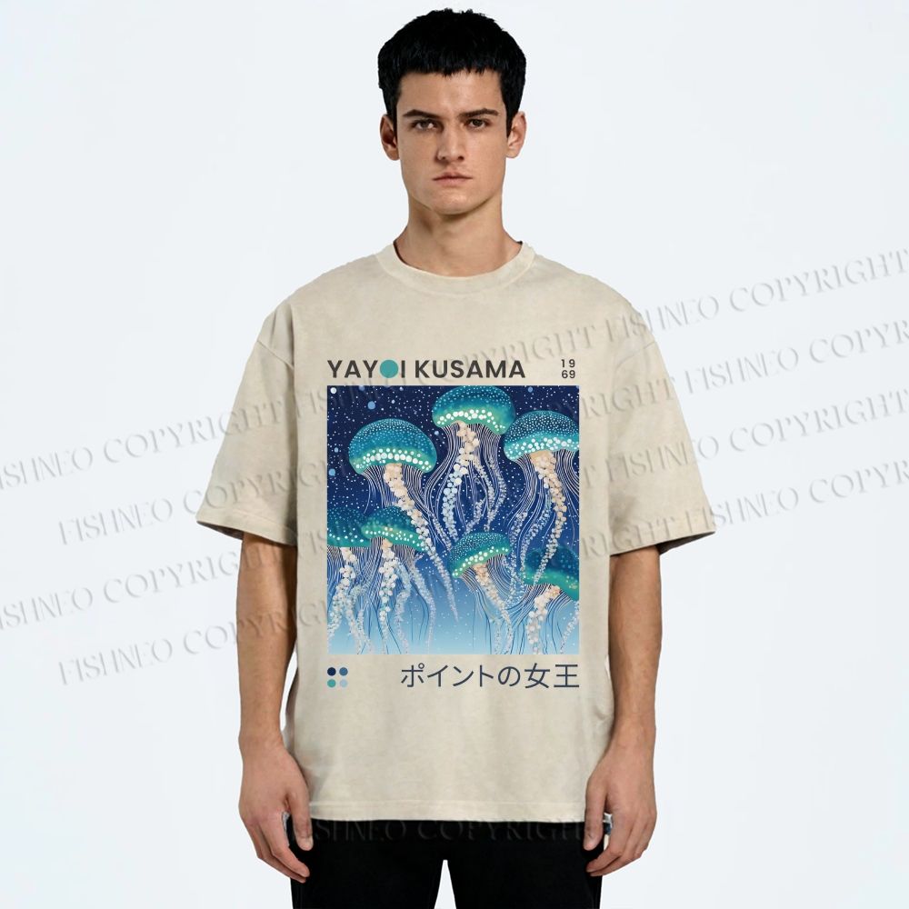 Unisex Yayoi Kusama Jellyfish Printed Washed Tee