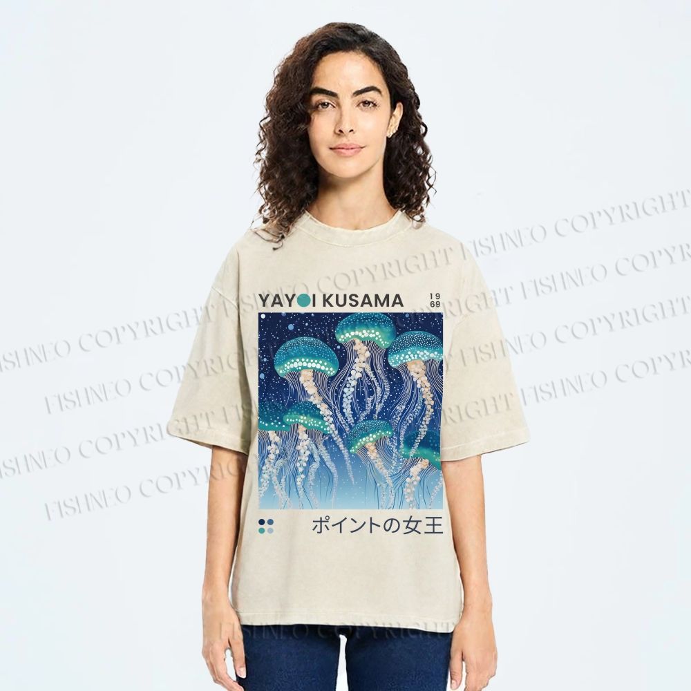 Unisex Yayoi Kusama Jellyfish Printed Washed Tee