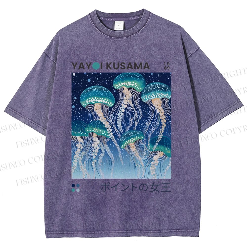 Unisex Yayoi Kusama Jellyfish Printed Washed Tee