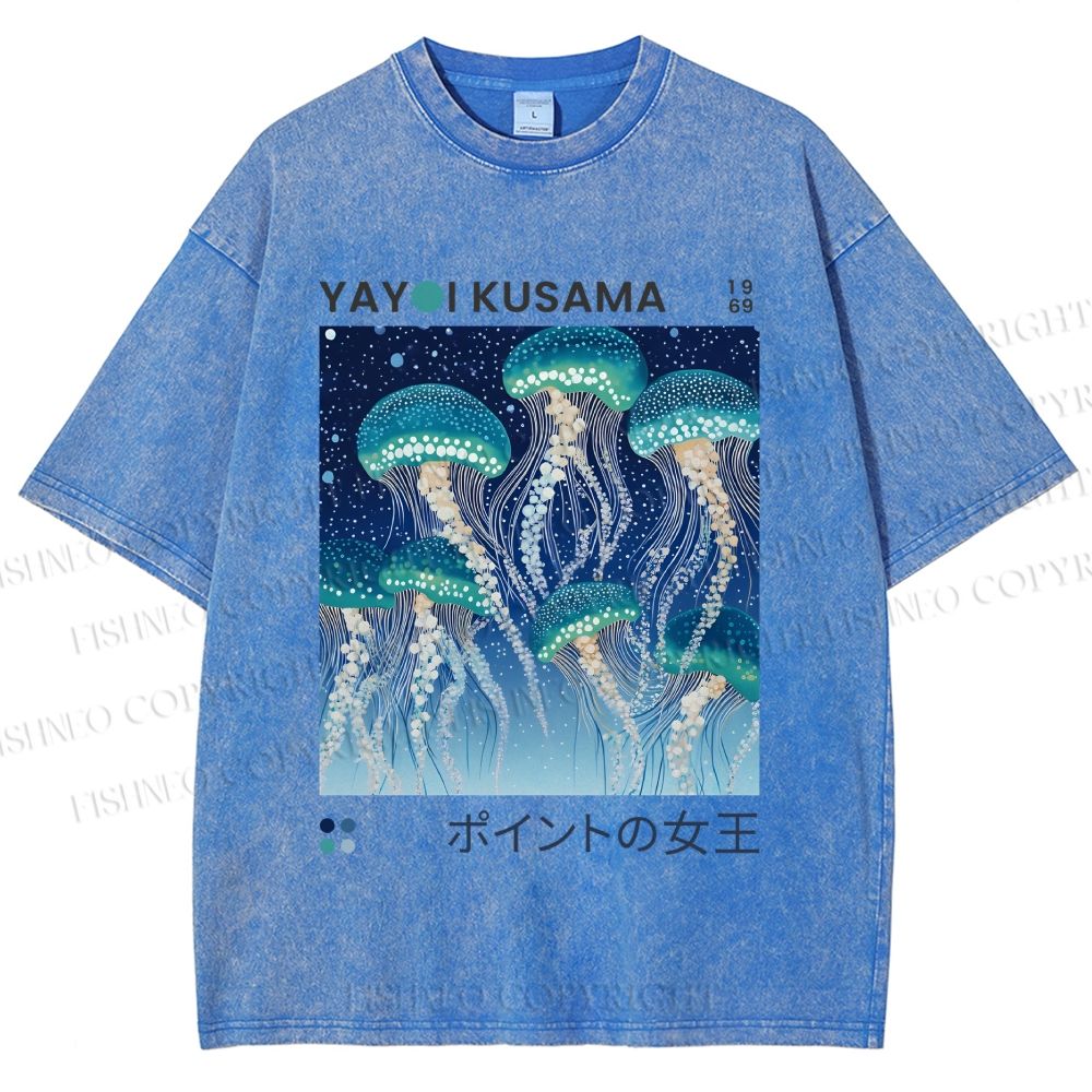 Unisex Yayoi Kusama Jellyfish Printed Washed Tee
