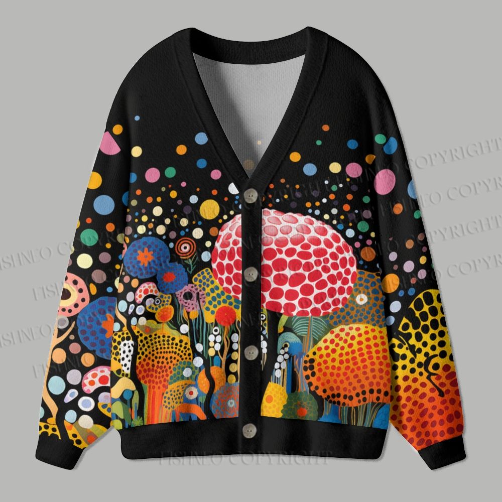 Yayoi Kusama Mushrooms With Dots Ugly Cardigan Sweater