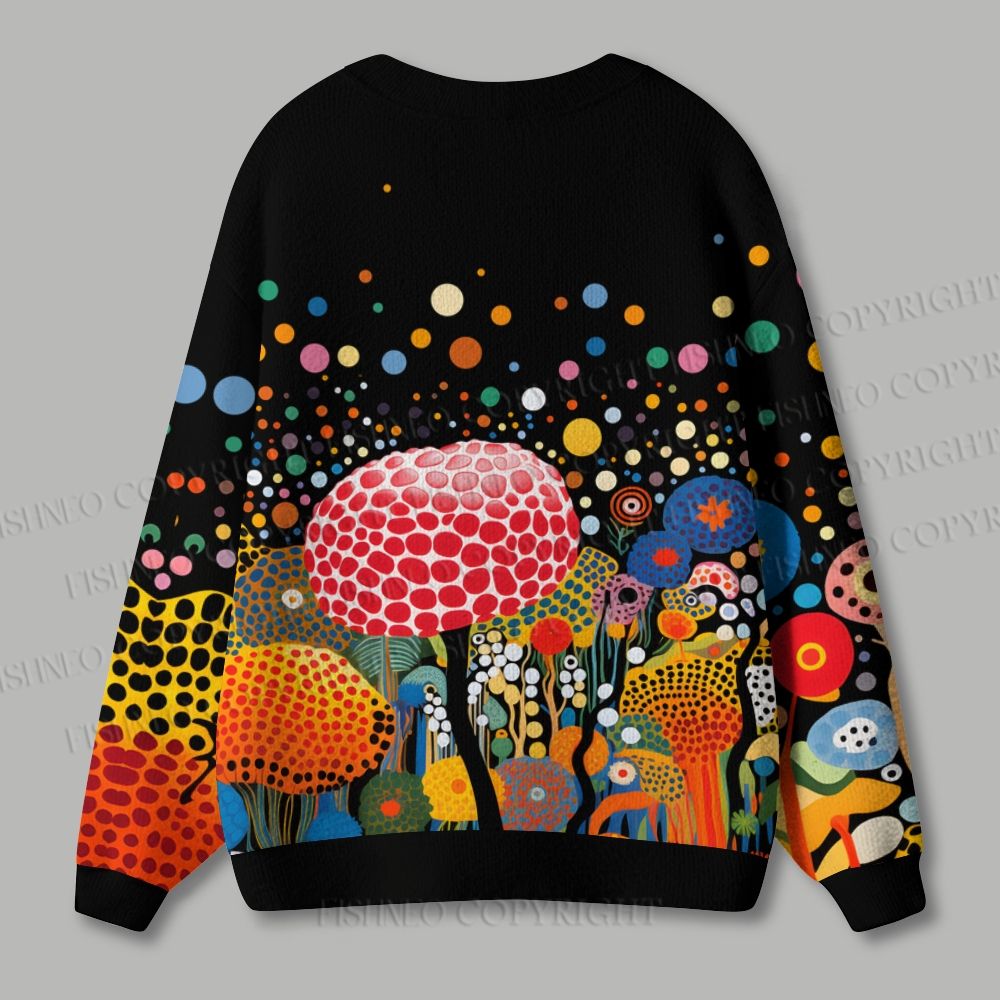 Yayoi Kusama Mushrooms With Dots Ugly Cardigan Sweater