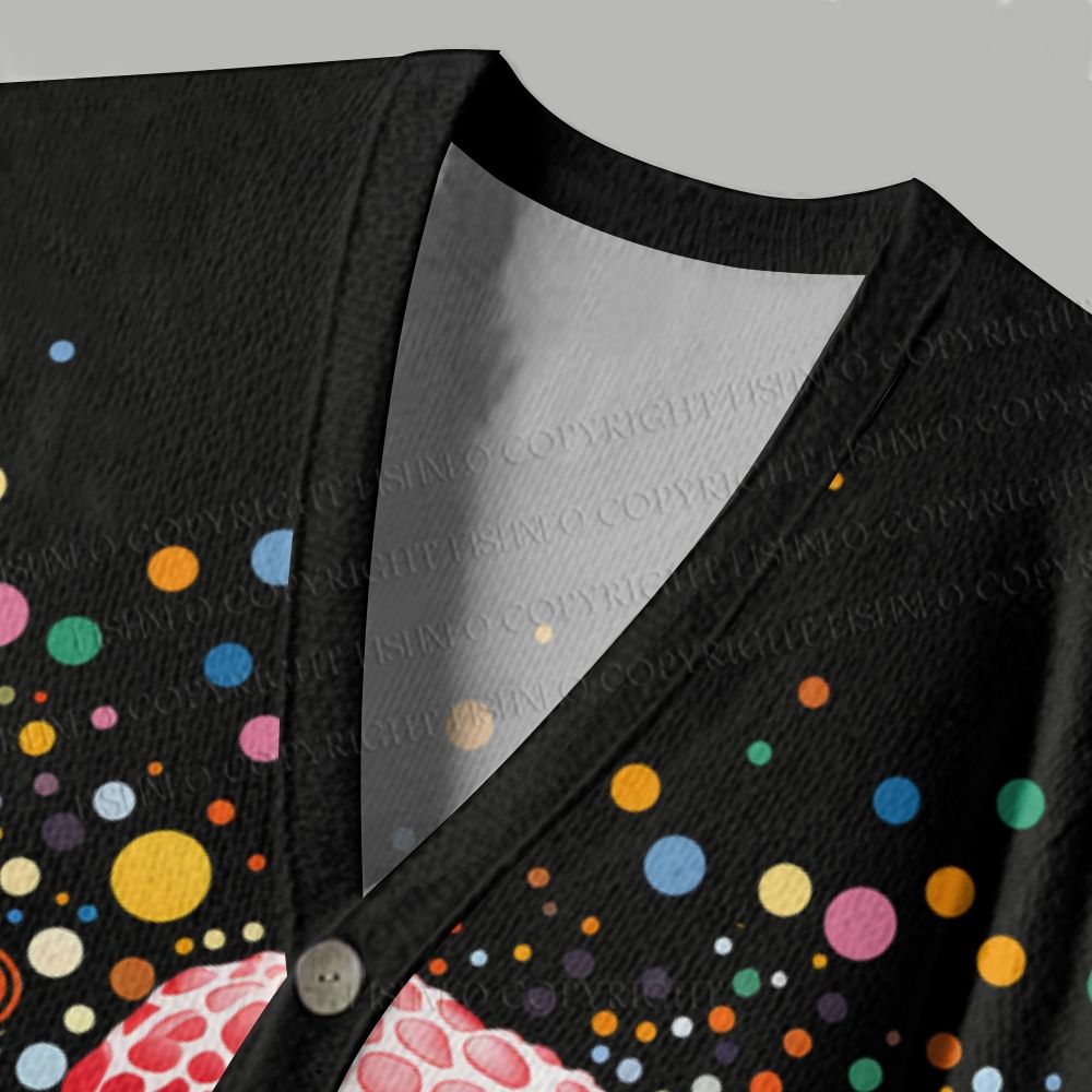 Yayoi Kusama Mushrooms With Dots Ugly Cardigan Sweater