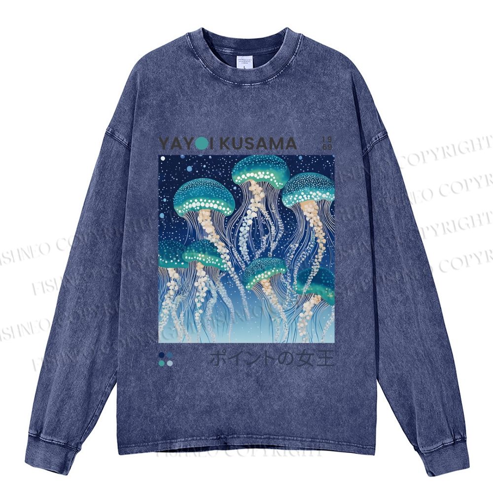 Unisex Yayoi Kusama Jellyfish Casual Washed Printed Long Sleeve T-shirt