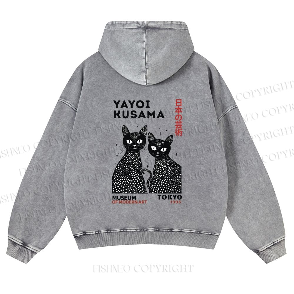 Unisex Yayoi Kusama Black Cat washed hoodie