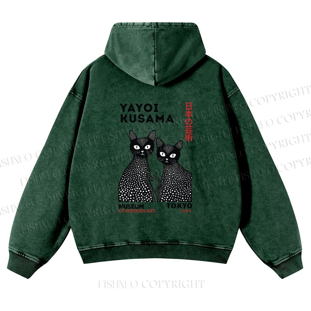 Unisex Yayoi Kusama Black Cat washed hoodie