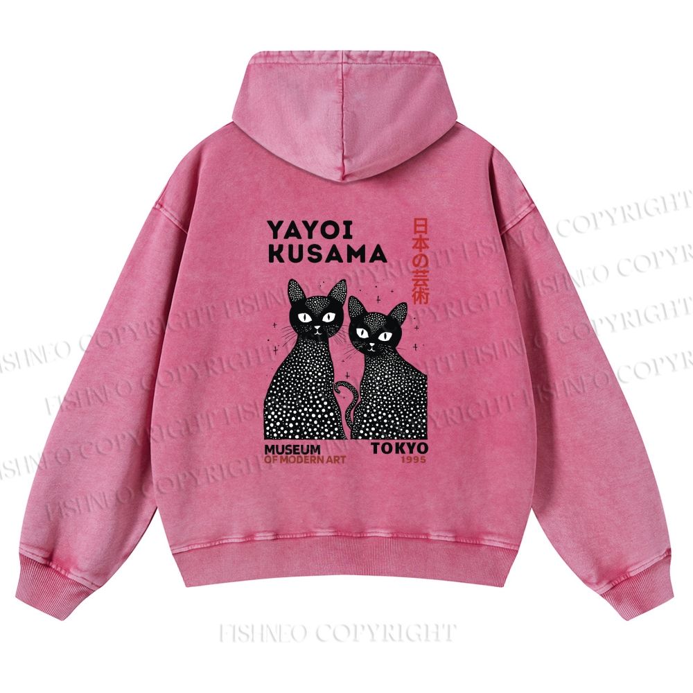 Unisex Yayoi Kusama Black Cat washed hoodie