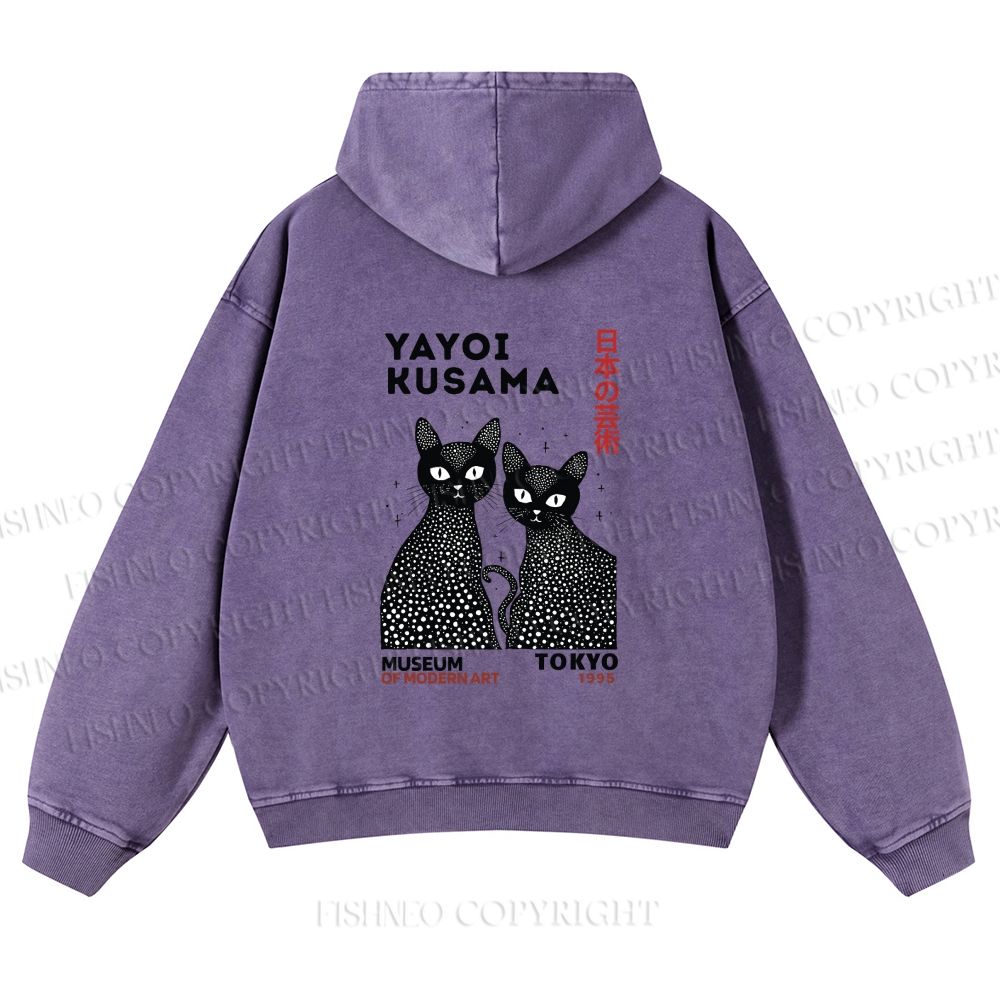 Unisex Yayoi Kusama Black Cat washed hoodie