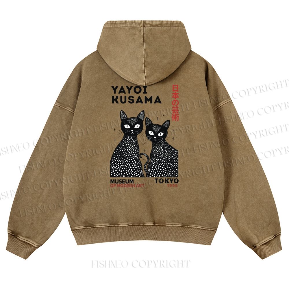 Unisex Yayoi Kusama Black Cat washed hoodie