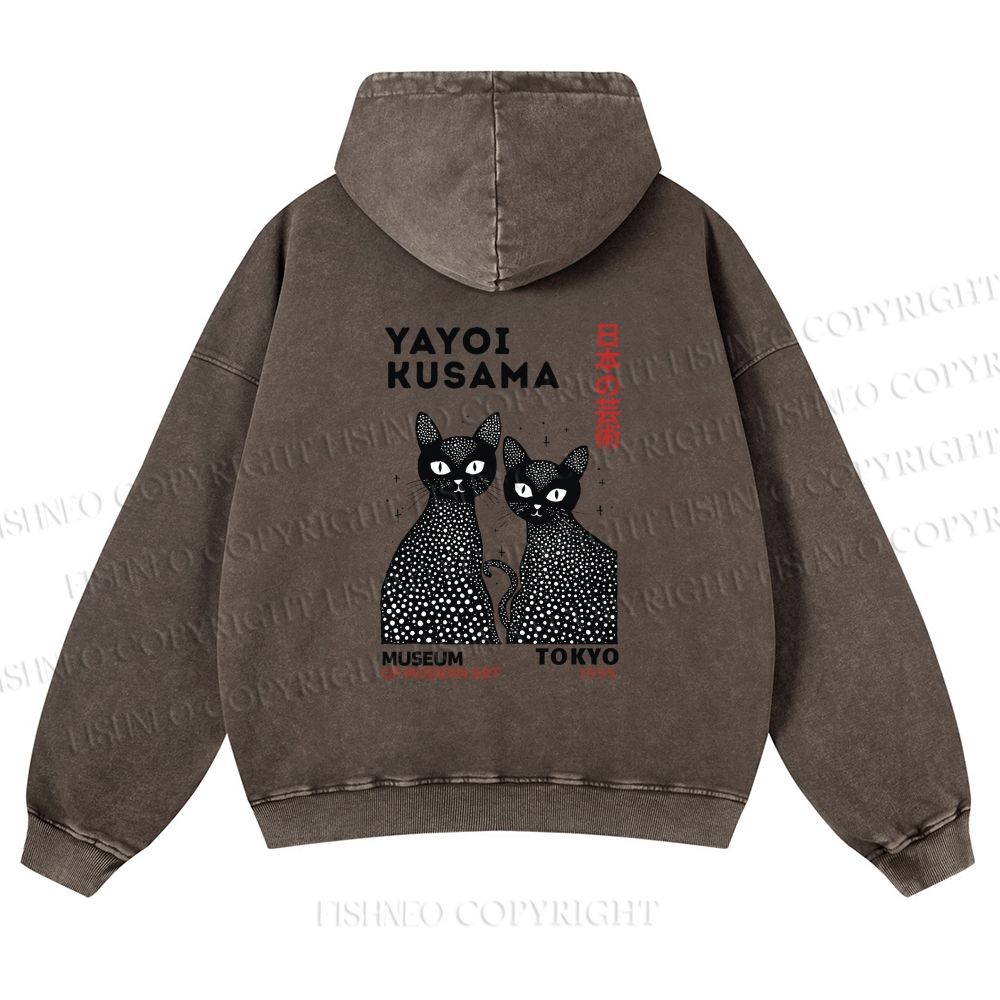 Unisex Yayoi Kusama Black Cat washed hoodie