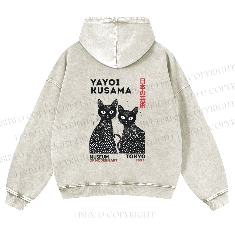 Unisex Yayoi Kusama Black Cat washed hoodie