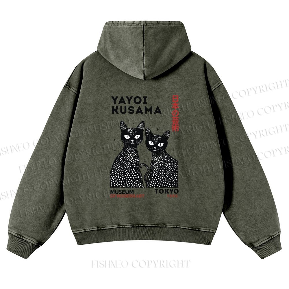 Unisex Yayoi Kusama Black Cat washed hoodie