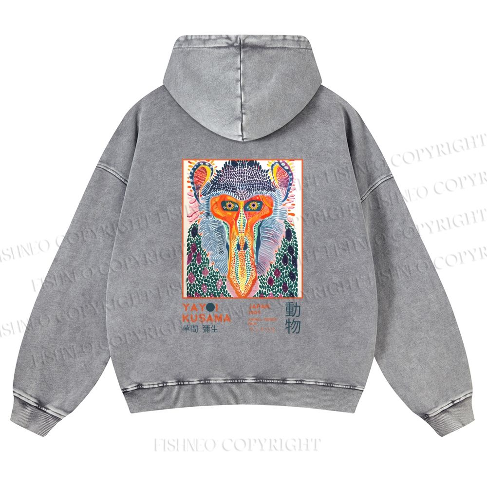 Unisex Yayoi Kusama Multicolor Monkey Printed washed hoodie