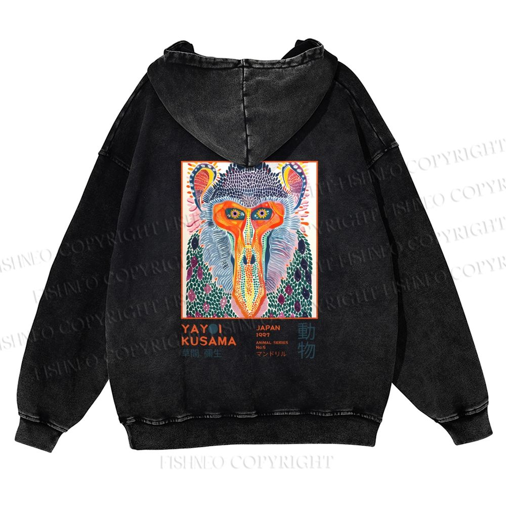 Unisex Yayoi Kusama Multicolor Monkey Printed washed hoodie