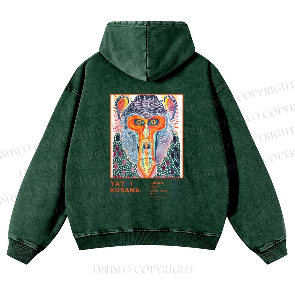 Unisex Yayoi Kusama Multicolor Monkey Printed washed hoodie