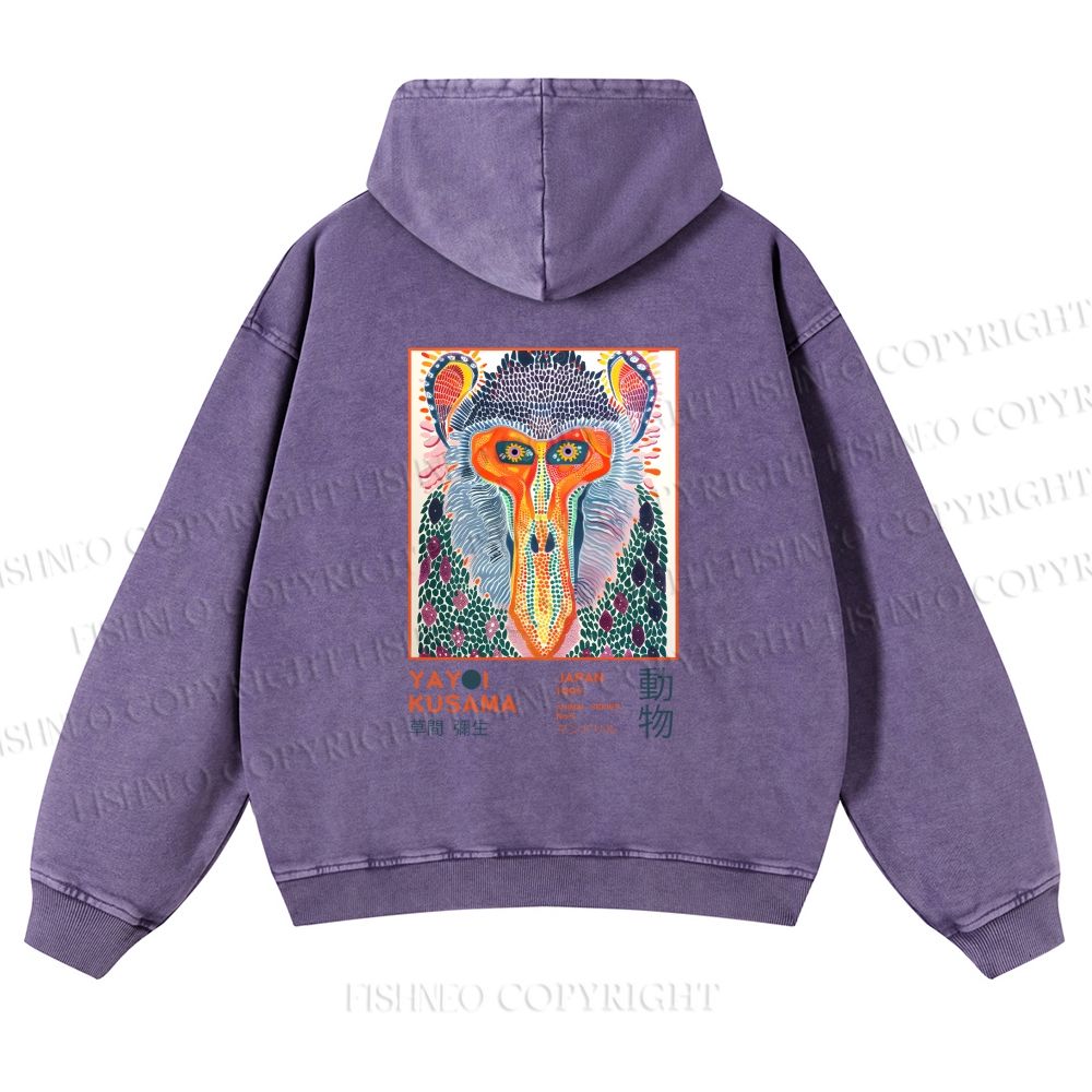 Unisex Yayoi Kusama Multicolor Monkey Printed washed hoodie