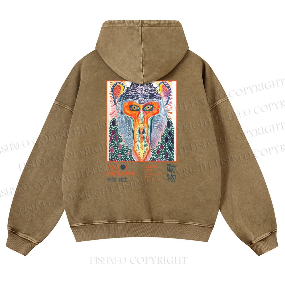 Unisex Yayoi Kusama Multicolor Monkey Printed washed hoodie