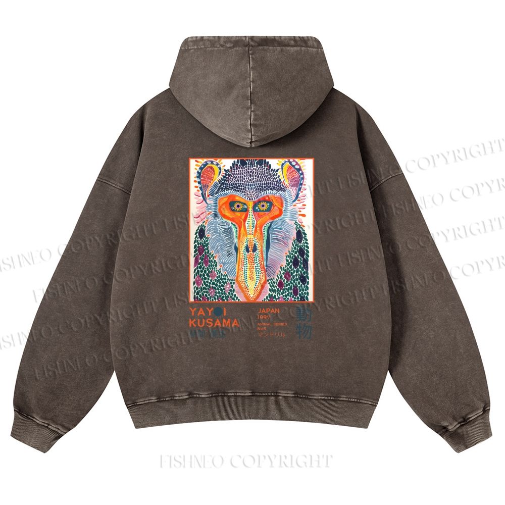 Unisex Yayoi Kusama Multicolor Monkey Printed washed hoodie