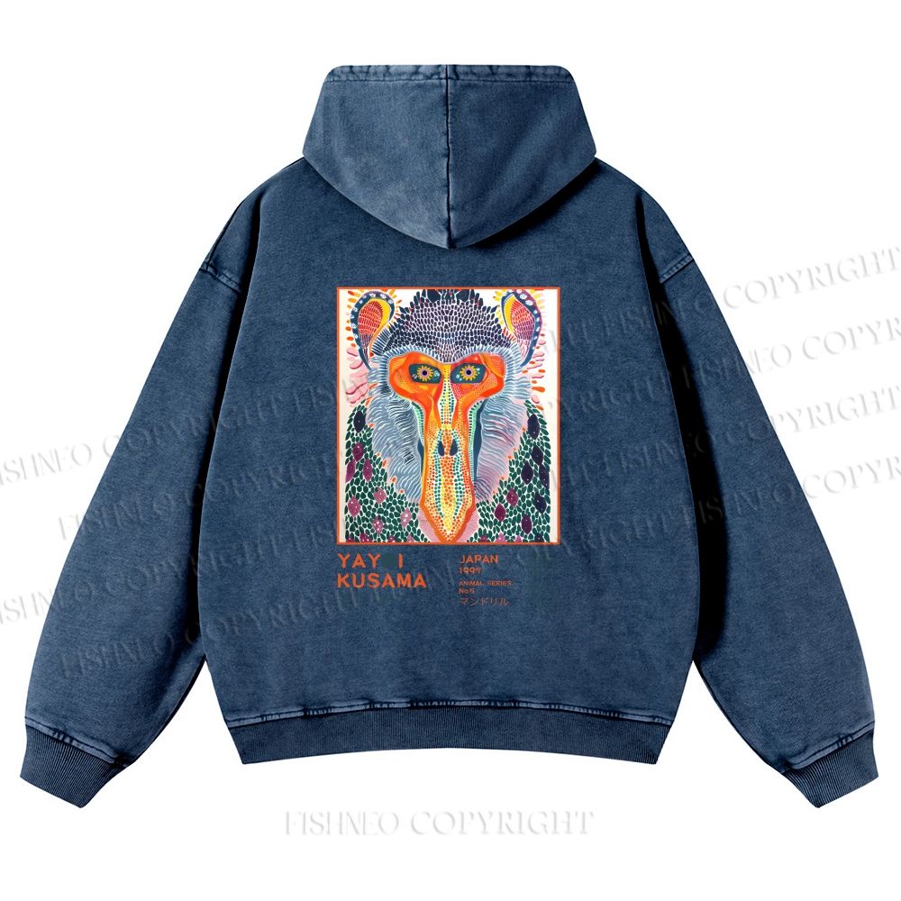 Unisex Yayoi Kusama Multicolor Monkey Printed washed hoodie