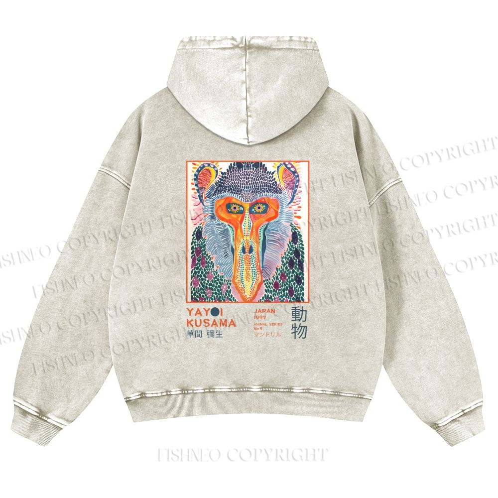 Unisex Yayoi Kusama Multicolor Monkey Printed washed hoodie
