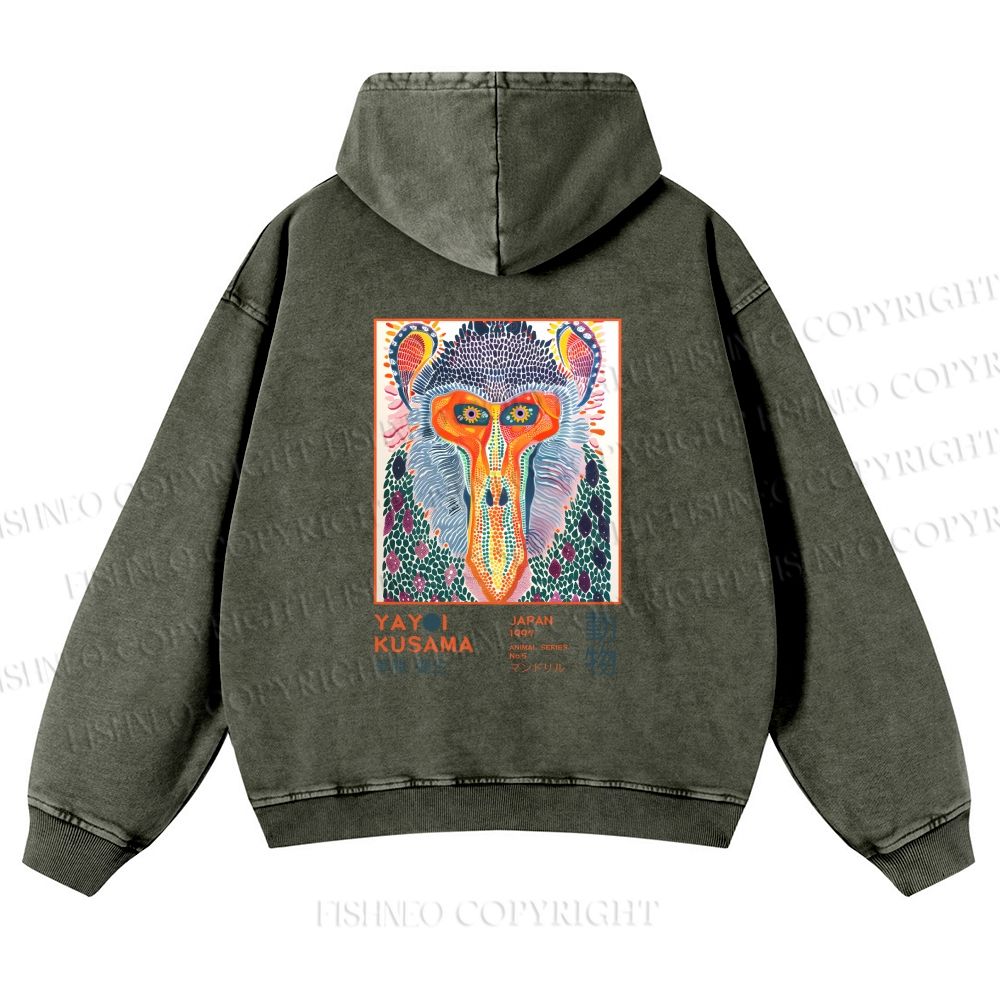 Unisex Yayoi Kusama Multicolor Monkey Printed washed hoodie