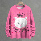 Busy Surviving Kitty Crew Neck Sweater