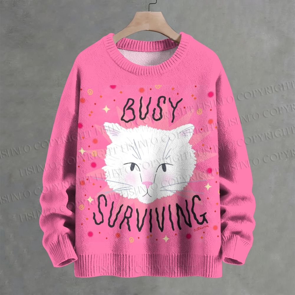 Busy Surviving Kitty Crew Neck Sweater