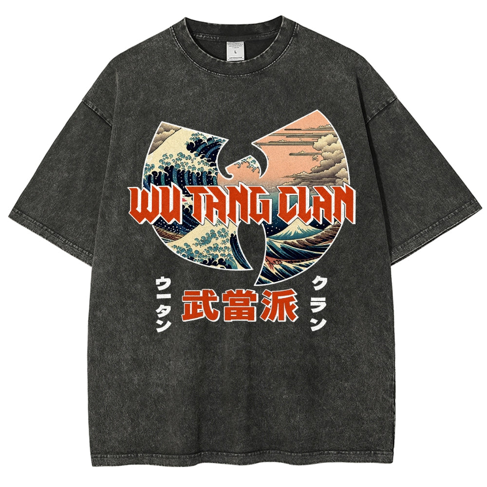 Wu-Tang Clan Ukiyoe Wave Vintage Wash Japanese Design T-Shirt
