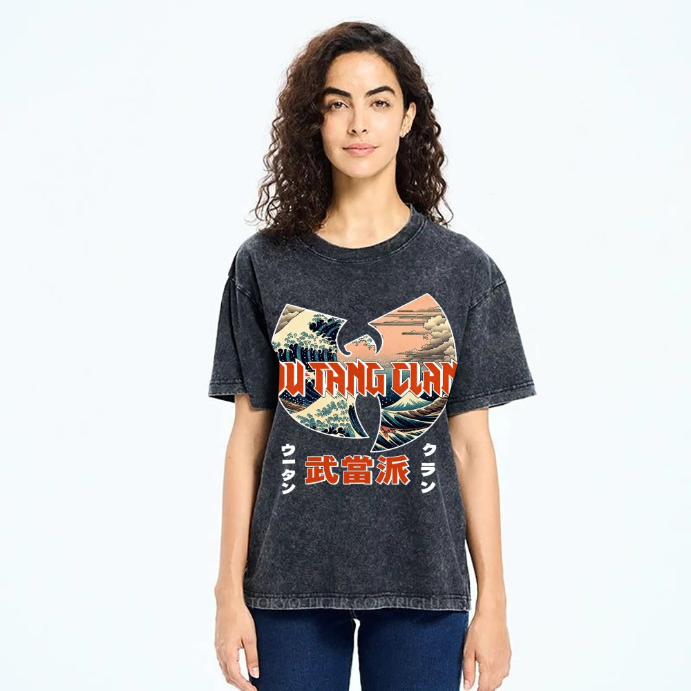Wu-Tang Clan Ukiyoe Wave Vintage Wash Japanese Design T-Shirt