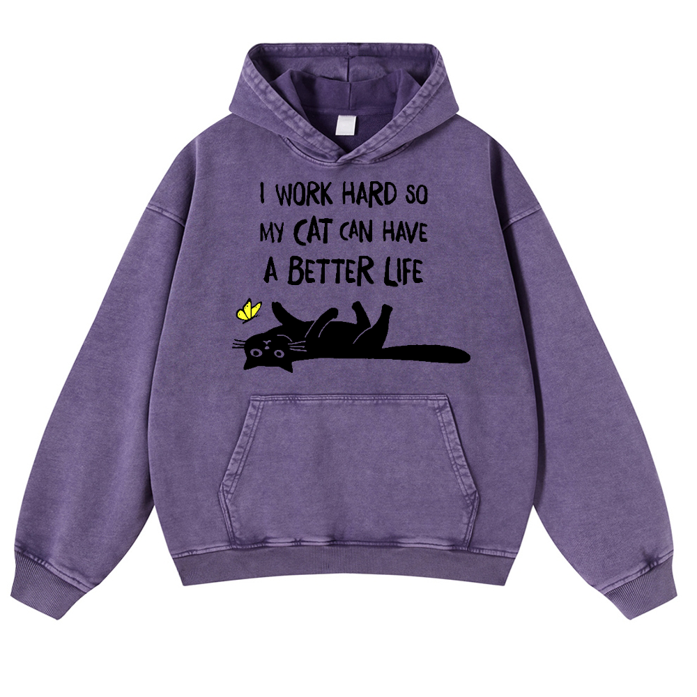 I Work So Hard Cat Vintage Washed Thick Cotton Hoodie