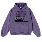 I Work So Hard Cat Vintage Washed Thick Cotton Hoodie