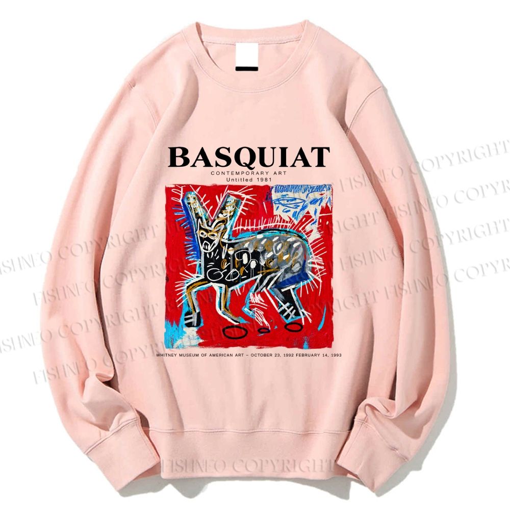 Unisex Jean-Michel Basquiat Red Rabbit Printed Sweatshirt