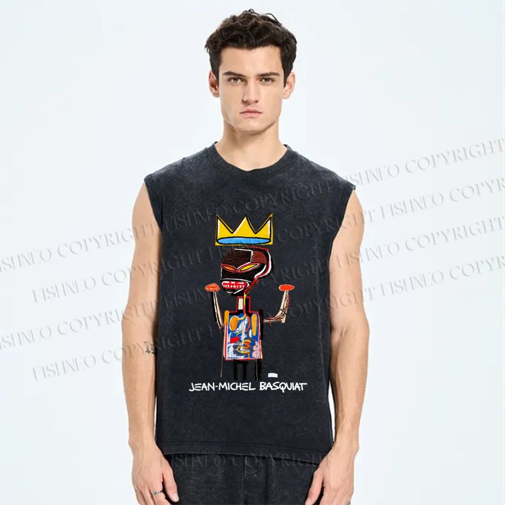 Unisex Jean-Michel Basquiat Printed Washed Tank Top
