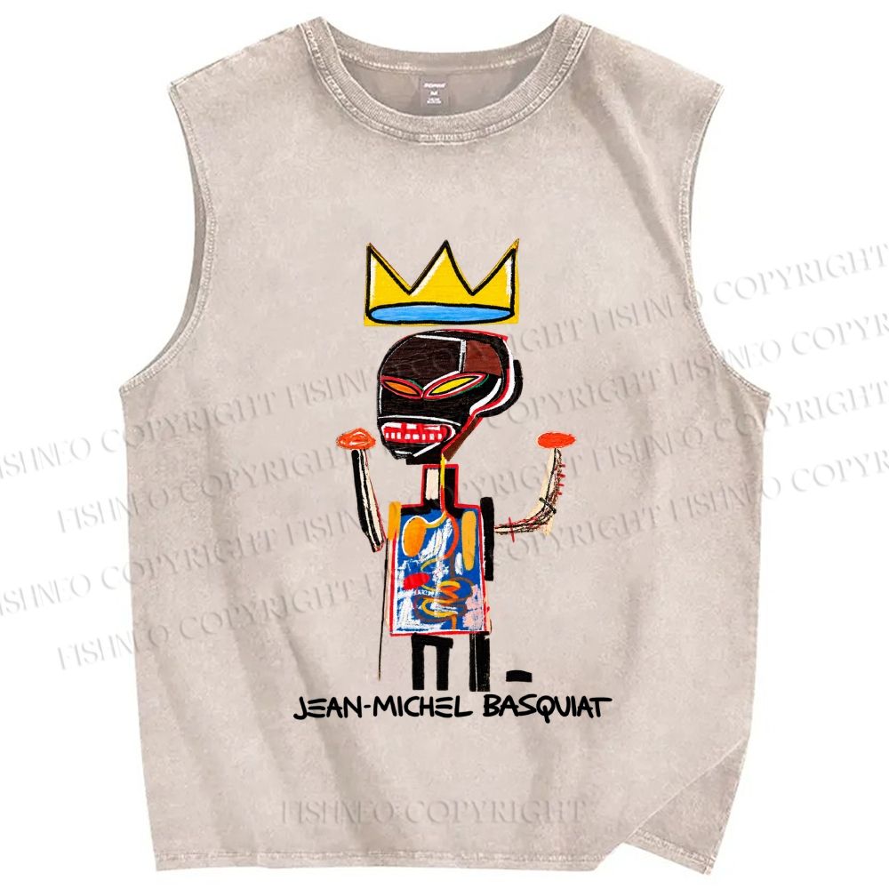 Unisex Jean-Michel Basquiat Printed Washed Tank Top