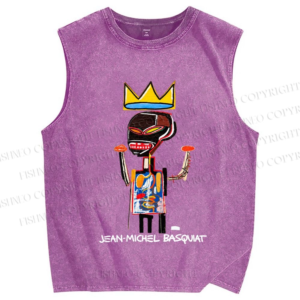 Unisex Jean-Michel Basquiat Printed Washed Tank Top
