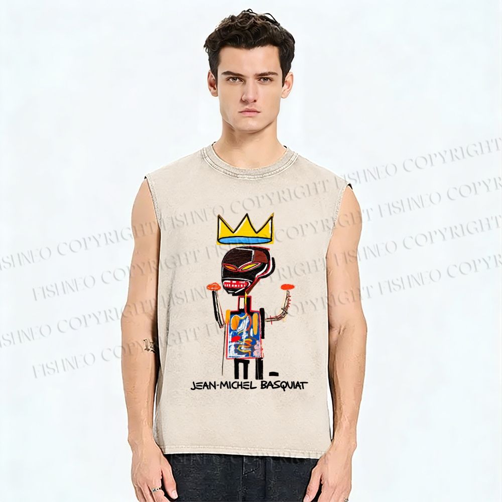 Unisex Jean-Michel Basquiat Printed Washed Tank Top