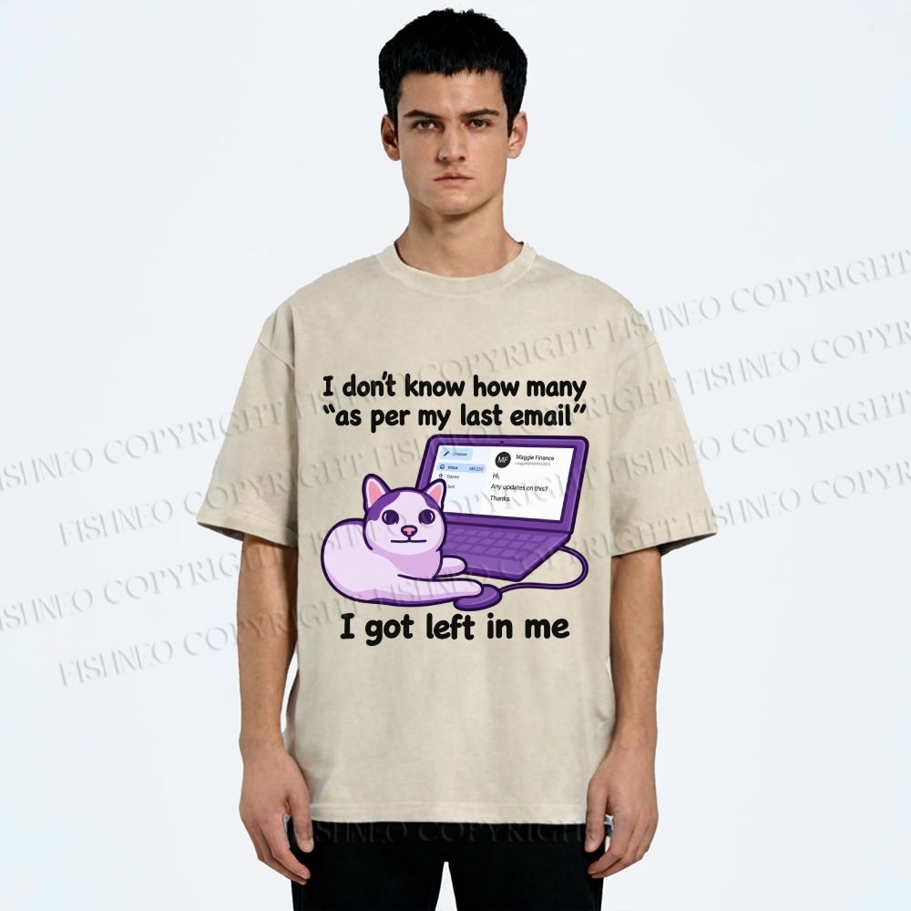 Unisex Funny Cat Email Printed Washed Tee
