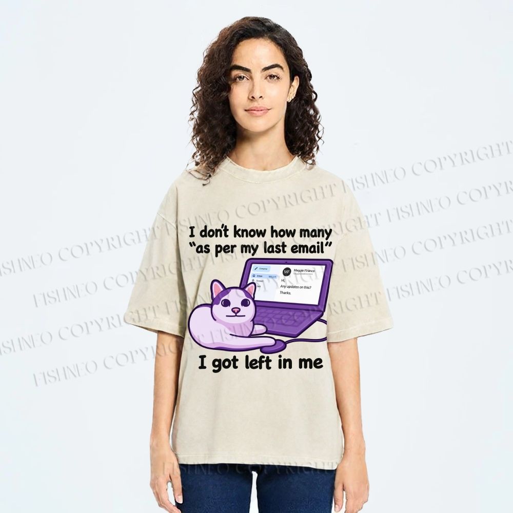 Unisex Funny Cat Email Printed Washed Tee