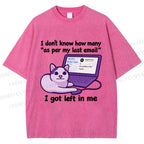 Unisex Funny Cat Email Printed Washed Tee