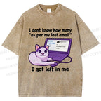Unisex Funny Cat Email Printed Washed Tee